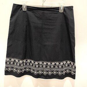 Villager Liz Claiborne VTG Woman Sz 12 Black Floral Embroidered Skirt Boho